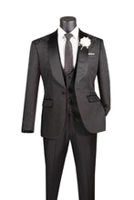 Load image into Gallery viewer, Slim Fit Tuxedo 3 Piece with Jacquard Pattern in Black