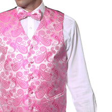 Load image into Gallery viewer, Ferrecci Mens Fuchsia Paisley Wedding Prom Grad Choir Band 4pc Vest Set - Ferrecci USA