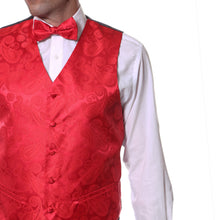 Load image into Gallery viewer, Ferrecci Mens Red Paisley Wedding Prom Grad Choir Band 4pc Vest Set - Ferrecci USA