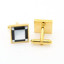 Load image into Gallery viewer, Goldtone Black and White Square Cuff Links With Jewelry Box - Ferrecci USA