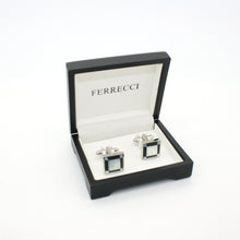 Load image into Gallery viewer, Silvertone Black and White Square Cuff Links With Jewelry Box - Ferrecci USA