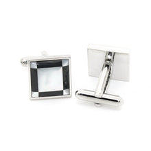 Load image into Gallery viewer, Silvertone Black and White Square Cuff Links With Jewelry Box - Ferrecci USA