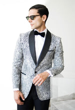 Load image into Gallery viewer, Ash Black and White Snake Skin Tuxedo Blazer - Ferrecci USA