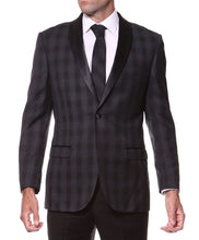 Load image into Gallery viewer, The Astor Black Plaid Slim Shawl Tuxedo Blazer - Ferrecci USA