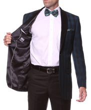 Load image into Gallery viewer, The Astor Teal Plaid Slim Shawl Tuxedo Blazer - Ferrecci USA