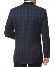 Load image into Gallery viewer, The Astor Teal Plaid Slim Shawl Tuxedo Blazer - Ferrecci USA