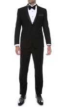Load image into Gallery viewer, Bronson Black Slim Fit Notch Collar Lapel 2 Piece Tuxedo Suit Set - Tux Blazer Jacket and Pants - Ferrecci USA