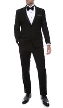 Load image into Gallery viewer, Bronson Black Slim Fit Notch Collar Lapel 2 Piece Tuxedo Suit Set - Tux Blazer Jacket and Pants - Ferrecci USA