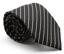 Load image into Gallery viewer, Mens Dads Classic Black Striped Pattern Business Casual Necktie & Hanky Set C-3 - Ferrecci USA