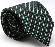 Load image into Gallery viewer, Mens Dads Classic Black Green Striped Pattern Business Casual Necktie & Hanky Set C-4 - Ferrecci USA