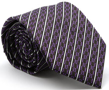 Load image into Gallery viewer, Mens Dads Classic Purple Striped Pattern Business Casual Necktie & Hanky Set C-5 - Ferrecci USA