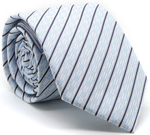 Load image into Gallery viewer, Mens Dads Classic White Striped Pattern Business Casual Necktie & Hanky Set C-9 - Ferrecci USA