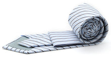 Load image into Gallery viewer, Mens Dads Classic White Striped Pattern Business Casual Necktie & Hanky Set C-9 - Ferrecci USA