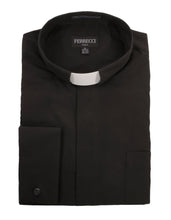 Load image into Gallery viewer, Black Clergy Deacon Bishop Priest Mandarin Collar Shirt - Ferrecci USA