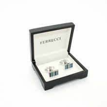 Load image into Gallery viewer, Silvertone Blue Cuff Links With Jewelry Box - Ferrecci USA