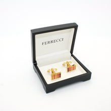 Load image into Gallery viewer, Goldtone Lavender Stripe Cuff Links With Jewelry Box - Ferrecci USA