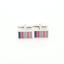 Load image into Gallery viewer, Silvertone Lavender Stripe Cuff Links With Jewelry Box - Ferrecci USA