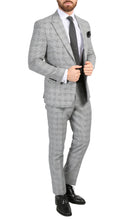 Load image into Gallery viewer, Conrad Skinny Slim Fit Grey 2pc Glen Plaid Peak Lapel Suit - Ferrecci USA