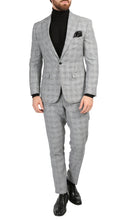Load image into Gallery viewer, Conrad Skinny Slim Fit Grey 2pc Glen Plaid Peak Lapel Suit - Ferrecci USA