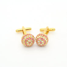 Load image into Gallery viewer, Goldtone Pink Gemstone Cuff Links With Jewelry Box - Ferrecci USA