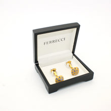 Load image into Gallery viewer, Goldtone Blue Gemstone Metal Cuff Links With Jewelry Box - Ferrecci USA