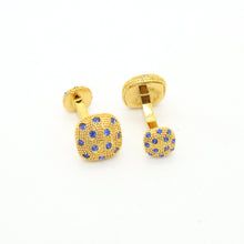 Load image into Gallery viewer, Goldtone Blue Gemstone Metal Cuff Links With Jewelry Box - Ferrecci USA