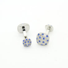 Load image into Gallery viewer, Silvertone Blue Gemstone Metal Cuff Links With Jewelry Box - Ferrecci USA