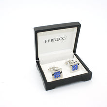 Load image into Gallery viewer, Silvertone Blue Gemstone Cuff Links With Jewelry Box - Ferrecci USA