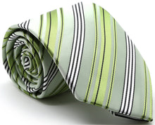 Load image into Gallery viewer, Mens Dads Classic Green Striped Pattern Business Casual Necktie & Hanky Set D-11 - Ferrecci USA