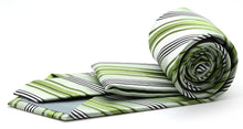Load image into Gallery viewer, Mens Dads Classic Green Striped Pattern Business Casual Necktie & Hanky Set D-11 - Ferrecci USA