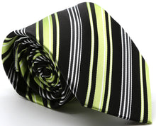 Load image into Gallery viewer, Mens Dads Classic Black Green Striped Pattern Business Casual Necktie & Hanky Set D-2 - Ferrecci USA