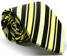 Load image into Gallery viewer, Mens Dads Classic Black Striped Pattern Business Casual Necktie & Hanky Set D-3 - Ferrecci USA