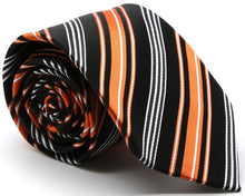 Load image into Gallery viewer, Mens Dads Classic Black Orange Striped Pattern Business Casual Necktie & Hanky Set D-4 - Ferrecci USA