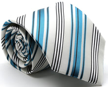 Load image into Gallery viewer, Mens Dads Classic Turquoise Striped Pattern Business Casual Necktie & Hanky Set D-9 - Ferrecci USA