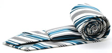 Load image into Gallery viewer, Mens Dads Classic Turquoise Striped Pattern Business Casual Necktie & Hanky Set D-9 - Ferrecci USA