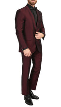 Load image into Gallery viewer, Mens Daxson Burgundy Slim Fit Shawl Collar 3pc Tuxedo - Ferrecci USA