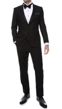 Load image into Gallery viewer, Debonair Black Slim Fit Peak Lapel 2 Piece Tuxedo Suit Set - Tux Blazer and Pants - Ferrecci USA