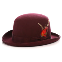 Load image into Gallery viewer, Premium Wool Burgundy Derby Bowler Hat - Ferrecci USA