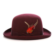 Load image into Gallery viewer, Premium Wool Burgundy Derby Bowler Hat - Ferrecci USA