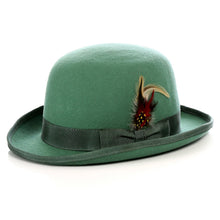 Load image into Gallery viewer, Premium Wool Hunter Green Derby Bowler Hat - Ferrecci USA