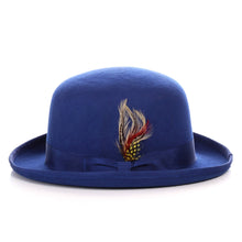 Load image into Gallery viewer, Premium Wool Royal Blue Derby Bowler Hat - Ferrecci USA