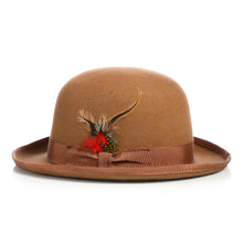 Load image into Gallery viewer, Premium Wool Tan Derby Bowler Hat - Ferrecci USA