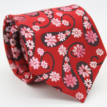 Load image into Gallery viewer, Mens Dads Classic Red Floral Pattern Business Casual Necktie & Hanky Set DF-4 - Ferrecci USA