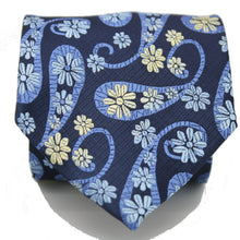 Load image into Gallery viewer, Mens Dads Classic Navy Floral Pattern Business Casual Necktie & Hanky Set DF-5 - Ferrecci USA