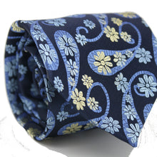 Load image into Gallery viewer, Mens Dads Classic Navy Floral Pattern Business Casual Necktie & Hanky Set DF-5 - Ferrecci USA