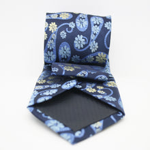 Load image into Gallery viewer, Mens Dads Classic Navy Floral Pattern Business Casual Necktie & Hanky Set DF-5 - Ferrecci USA