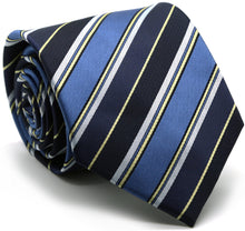 Load image into Gallery viewer, Mens Dads Classic Navy Striped Pattern Business Casual Necktie & Hanky Set DO-1 - Ferrecci USA