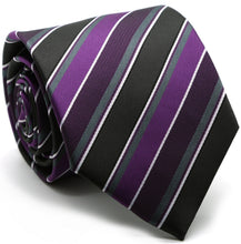 Load image into Gallery viewer, Mens Dads Classic Purple Striped Pattern Business Casual Necktie & Hanky Set DO-2 - Ferrecci USA