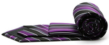 Load image into Gallery viewer, Mens Dads Classic Purple Striped Pattern Business Casual Necktie & Hanky Set DO-2 - Ferrecci USA