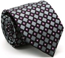 Load image into Gallery viewer, Mens Dads Classic Grey Geometric Pattern Business Casual Necktie & Hanky Set E-6 - Ferrecci USA